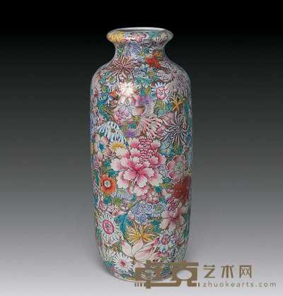 民国 粉彩万花瓶 高31.5cm